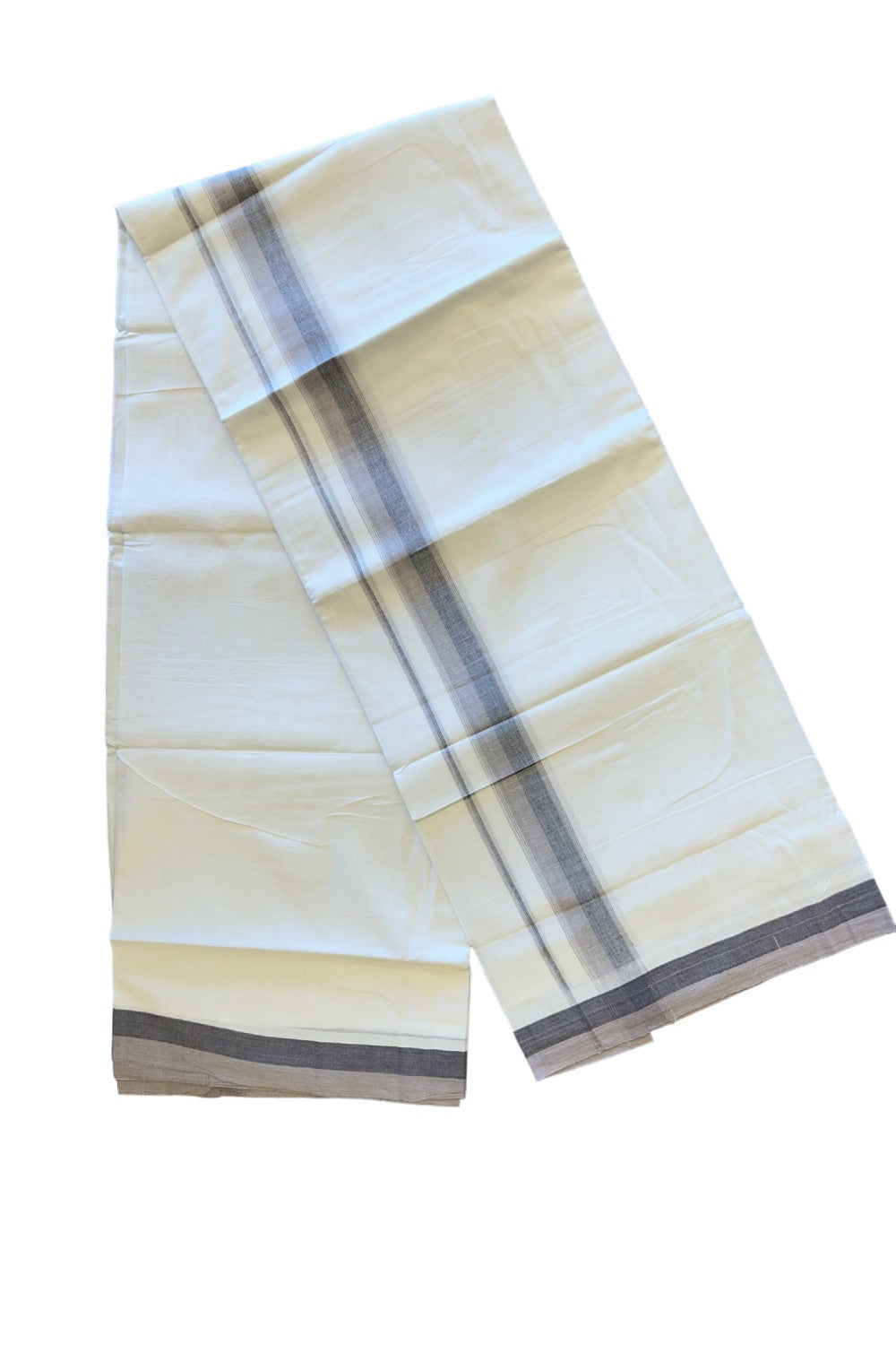 24% DISCOUNT!! Kaitharikada Balaramapuram 100% Cotton Ultra WHITE Double Mundu/Dothi-100x80  2.25 Inch NAVY BLUE+LIGHT PURPLE  Striped  Cotton Kara -24KK61VAS