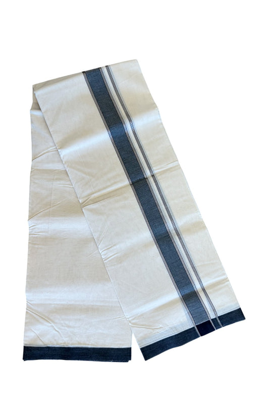 10% DISCOUNT! KaithariKada Balaramapuram 100% Cotton Double Off white - (Unbleached) Mundu/Dhoti-100X100- 2.25 inch Black & Silver Striped  Kara 3.68 mtr (8 Muzham) - 25KK500KK