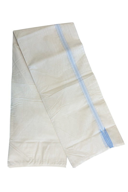 40% OFF !! KaithariKada Balaramapuram 100% Cotton Double Off white - (Unbleached) - Mundu/Dhoti - 100x100 - 1 inch Puliyilakkara Chutty light Blue Kara - 50