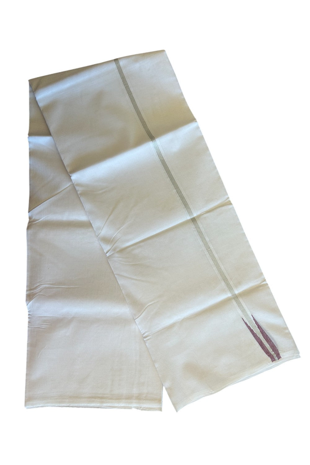 NEW!! KaithariKada Balaramapuram 100% Cotton PURE WHITE Double Mundu/Dhoti-100x100 2 cm  Puliyilakkara Chutty Silver Kasavu 4 line Pinkish brown  Kara- 190