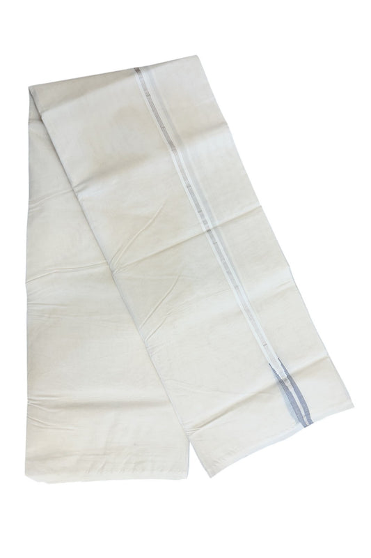 10% DISCOUNT ! KaithariKada Balaramapuram 100% Cotton Double - (Unbleached) Mundu/Dhoti-100x100 Puliyilakkara Chutty Silver Kasavu & 1.5 cm ASH GRAY Kara- 23ASH04.