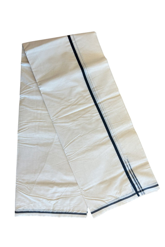 24% OFFER ! KaithariKada Balaramapuram 100% Cotton Double OFF WHITE (Unbleached) - Mundu/Dhoti-100x100  Puliyilakkara Chutty Black & SILVER Kasavu double chutty - 4KK88ASH