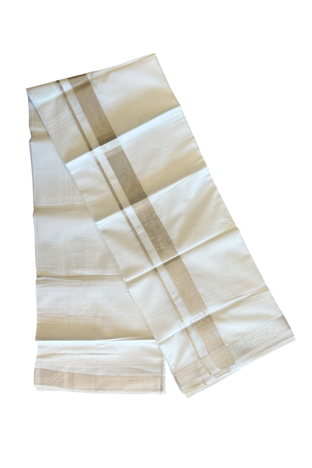 13% DISCOUNT! KaithariKada Balaramapuram 100% Cotton Double PURE white Mundu/Dhoti-100x100  2 inch Silver Kasavu Kara - 25KK5108GAN