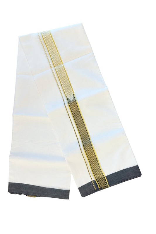 15% DISCOUNT! KaithariKada Balaramapuram 100% Cotton  PURE white Double Mundu/Dhoti-100x100 1.75 Inch  Chutty Heavy Designer Black &  Kasavu Kara-25KK62ASH