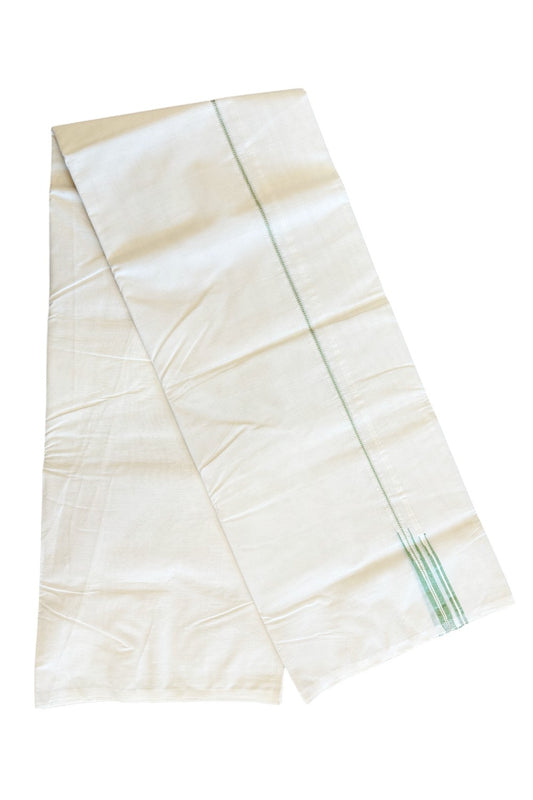 23% Discount !! KaithariKada Balaramapuram 100% Cotton Double Off white - (Unbleached) Mundu/Dhoti-100x100 0.5 inch Puliyilakkara Muthukuri Silver Kasavu & Light Green Double Chutty Kara - 25KK5045ASH