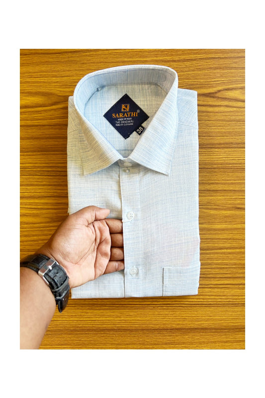 NEW !! Kaitharikada- 100% Pure Cotton  Sky Blue White Shade Sarathi The Orginal Quality Clothing  Full Sleeve Shirt.- 25KK445SAR