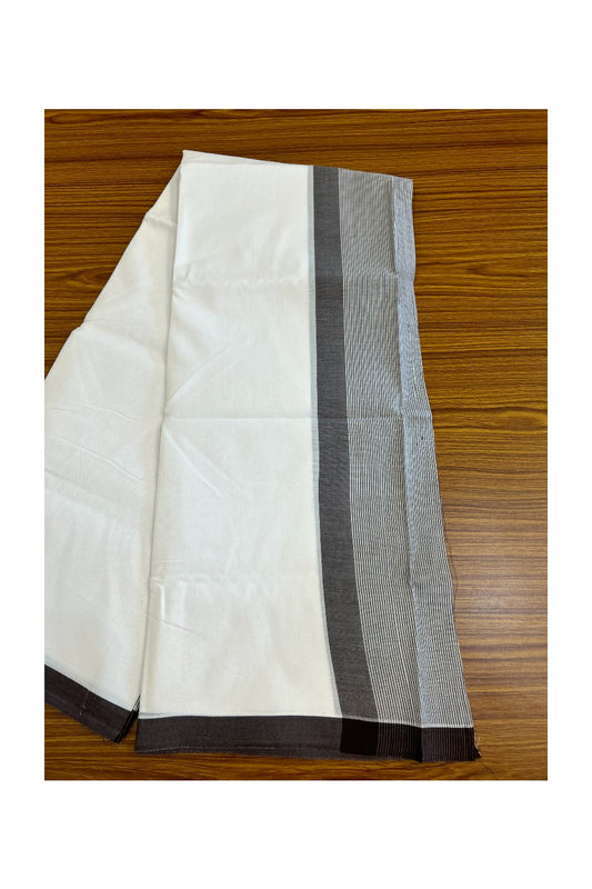 30% DISCOUNT!! KaithariKada Balaramapuram 100% Cotton PURE WHITE Double Mundu/Dhoti-100x100 - 5 inch  Brown & white striped kara - 25KK5043ASH