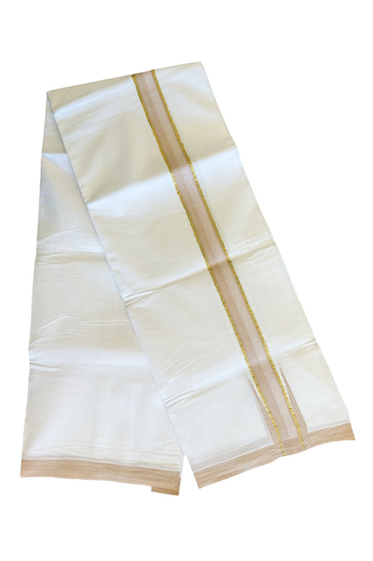 20% DISCOUNT!! KaithariKada Balaramapuram 100% Cotton PURE WHITE Double Mundu/Dhoti-100x100  5 cm  Puliyilakkara Kasavu & Sand brown wings chutty - 26KK481ASH