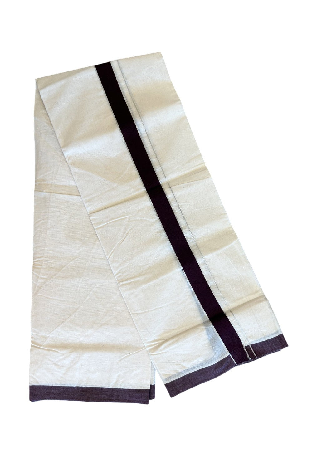 10% DISCOUNT! KaithariKada Balaramapuram 100% Cotton Double Off white Mundu/Dhoti-100X100- 1.75inch Brown & Silver  Kara- 26KK500KK