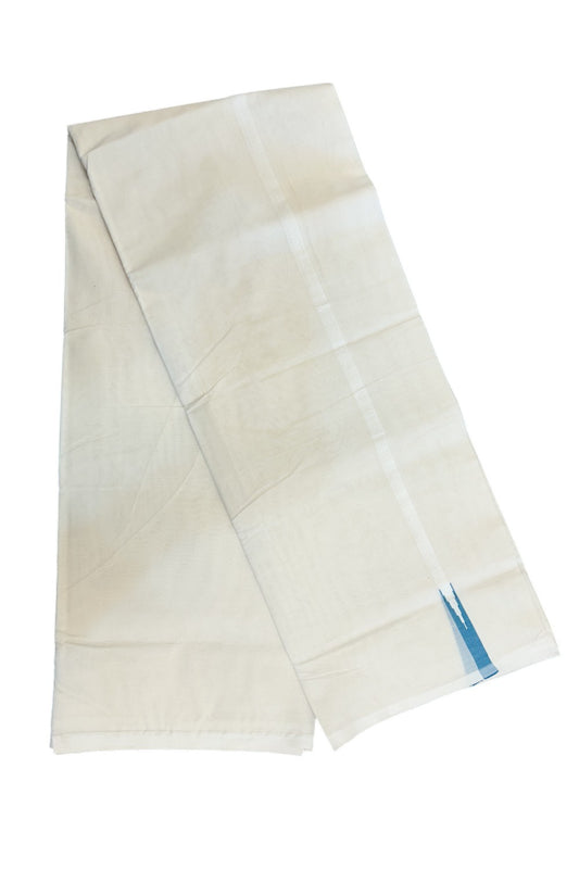 New!!  7% DISCOUNT!! KaithariKada Balaramapuram 100% Cotton Double Off white - (Unbleached) - Mundu/Dhoti - 100x100 - 1.5 cm  Puliyilakkara Chutty Greenish Blue Kara - 48