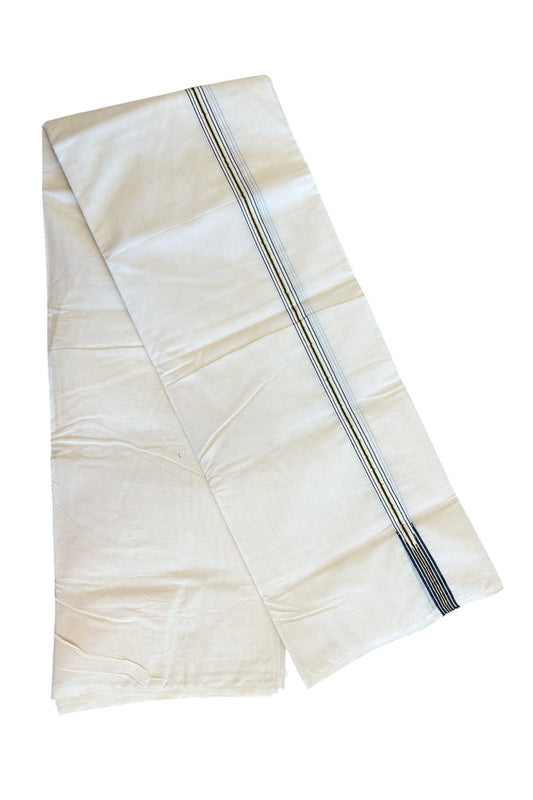 21% DISCOUNT! KaithariKada Balaramapuram 100% Cotton Double Off white - (Unbleached) - Mundu/Dhoti-100x100 - 0.75inch Chutty Kuri Puliyilakkara Black & Kasavu Kara 3.75 mtr & 4 mtr - 33