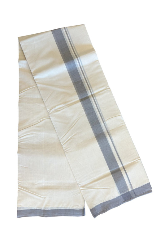 21% Discount! KaithariKada Balaramapuram Handloom 100% Millpaav Cotton Double Mundu/Dhoti Off white (Unbleached) - 100x100 Ash Gray Mulloth Border 3.80m- KK30RAM