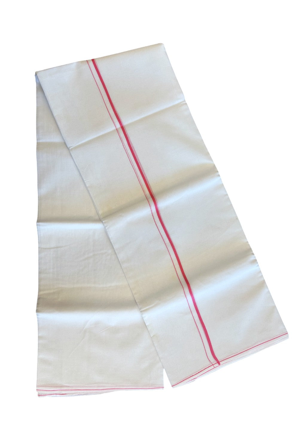 20% OFFER! KaithariKada 100% Cotton Balaramapuram HANDLOOM Single  PURE WHITE Mundu/Dhoti - 0.5 inch Pink Kara - 26KK5067KK