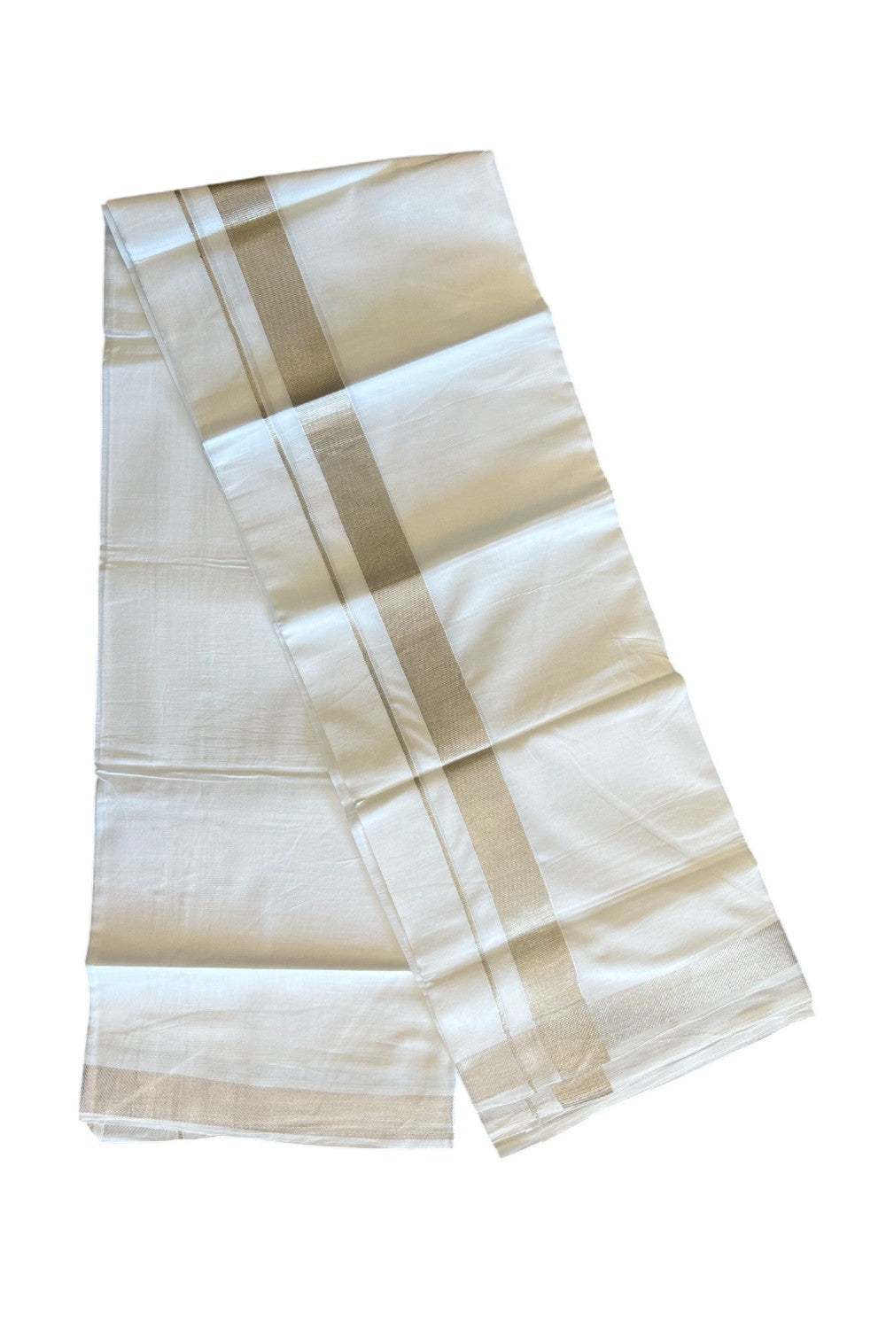 13% DISCOUNT! KaithariKada Balaramapuram 100% Cotton Double PURE white Mundu/Dhoti - 100x100  2.25 inch Silver Kasavu Kara - 26KK5108GAN