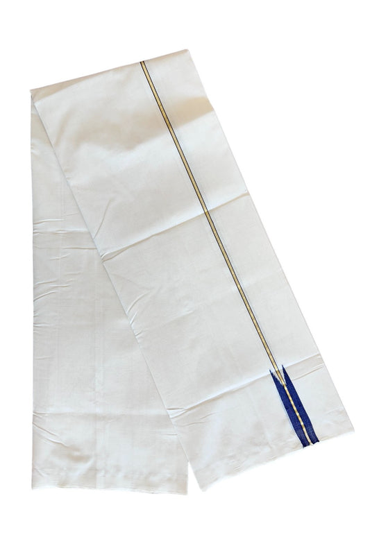 25% DISCOUNT!! KaithariKada HANDLOOM UNAKKUPAAV Balaramapuram - 100% PURE Cotton OFF White (Unbleached) Double Mundu/Dothi - Kasavu Deep Blue Chutty Puliyilakkara-26KK56RAM