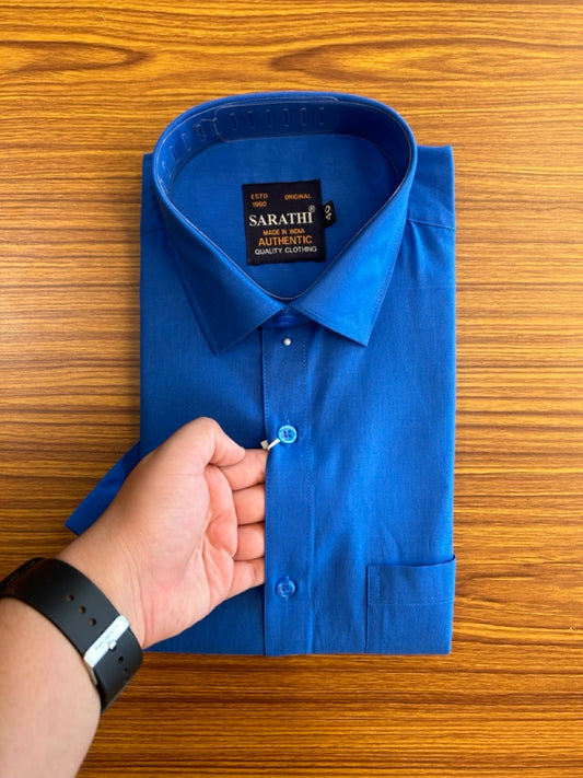 10% Discount ! NEW !! Kaitharikada - 100% Pure Cotton  DARK ROYAL  BLUE COLOUR SARATHI The Authentic Quality Clothing HALF Sleeve shirt.- 27KK6015SAR