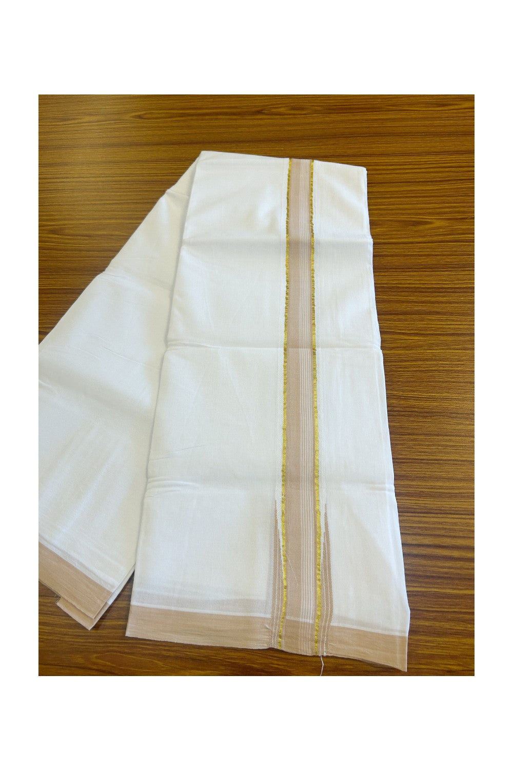 20% DISCOUNT!! KaithariKada Balaramapuram 100% Cotton PURE WHITE Double Mundu/Dhoti-100x100  5 cm  Puliyilakkara Kasavu & Sand brown wings chutty - 26KK481ASH