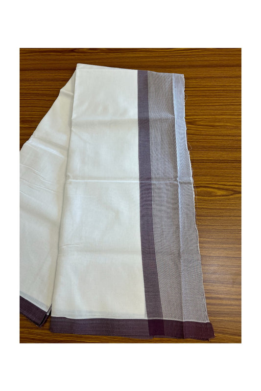 30% DISCOUNT!! KaithariKada Balaramapuram 100% Cotton PURE WHITE Double Mundu/Dhoti-100x100 -  5.25 inch Wine Purple & white striped kara - 26KK5043ASH