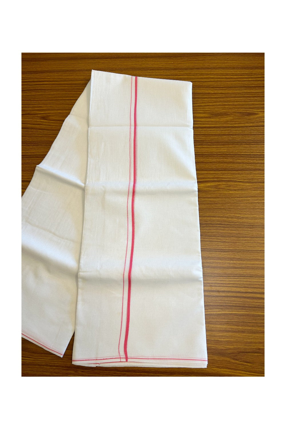 20% OFFER! KaithariKada 100% Cotton Balaramapuram HANDLOOM Single  PURE WHITE Mundu/Dhoti - 0.5 inch Pink Kara - 26KK5067KK