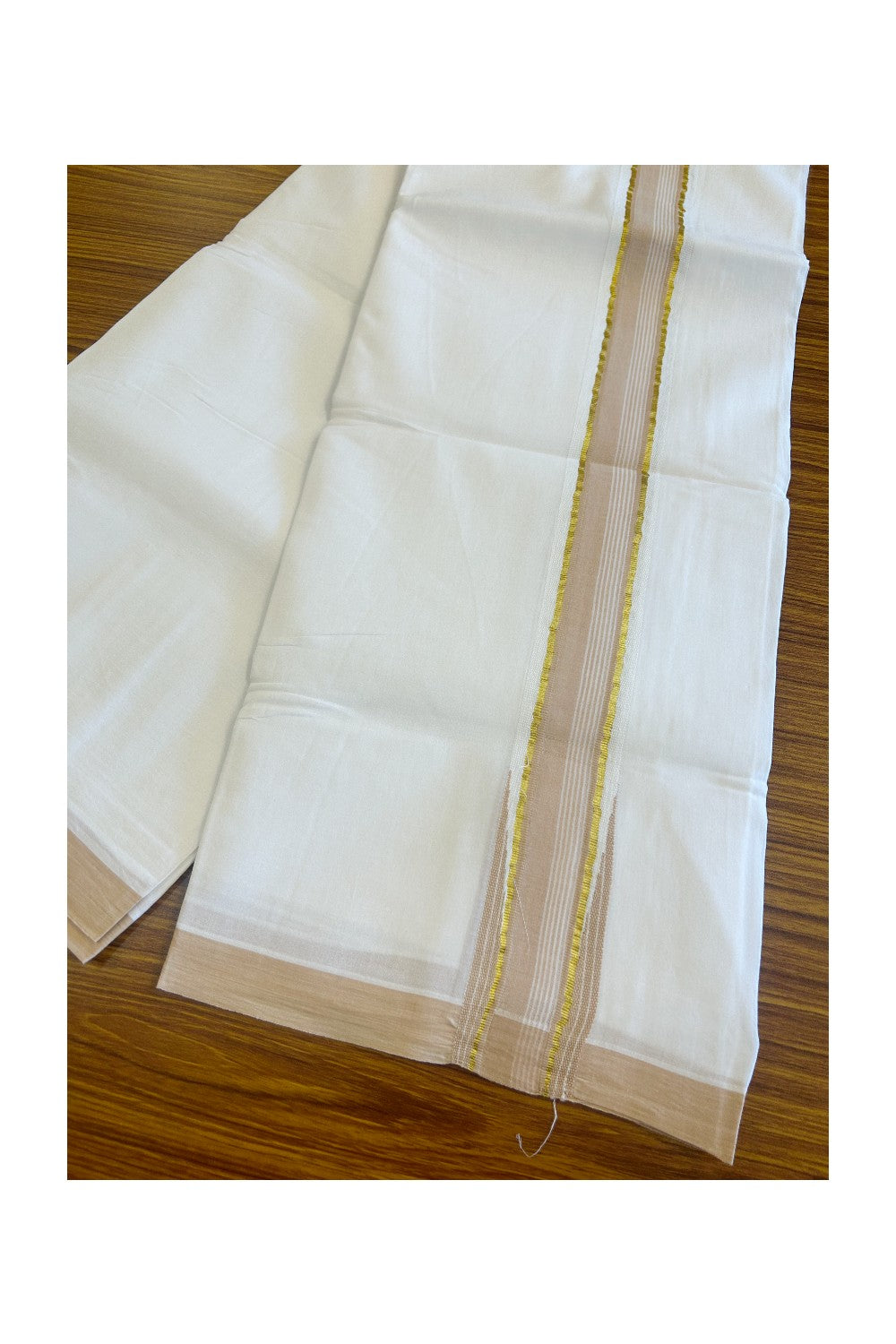 20% DISCOUNT!! KaithariKada Balaramapuram 100% Cotton PURE WHITE Double Mundu/Dhoti-100x100  5 cm  Puliyilakkara Kasavu & Sand brown wings chutty - 26KK481ASH