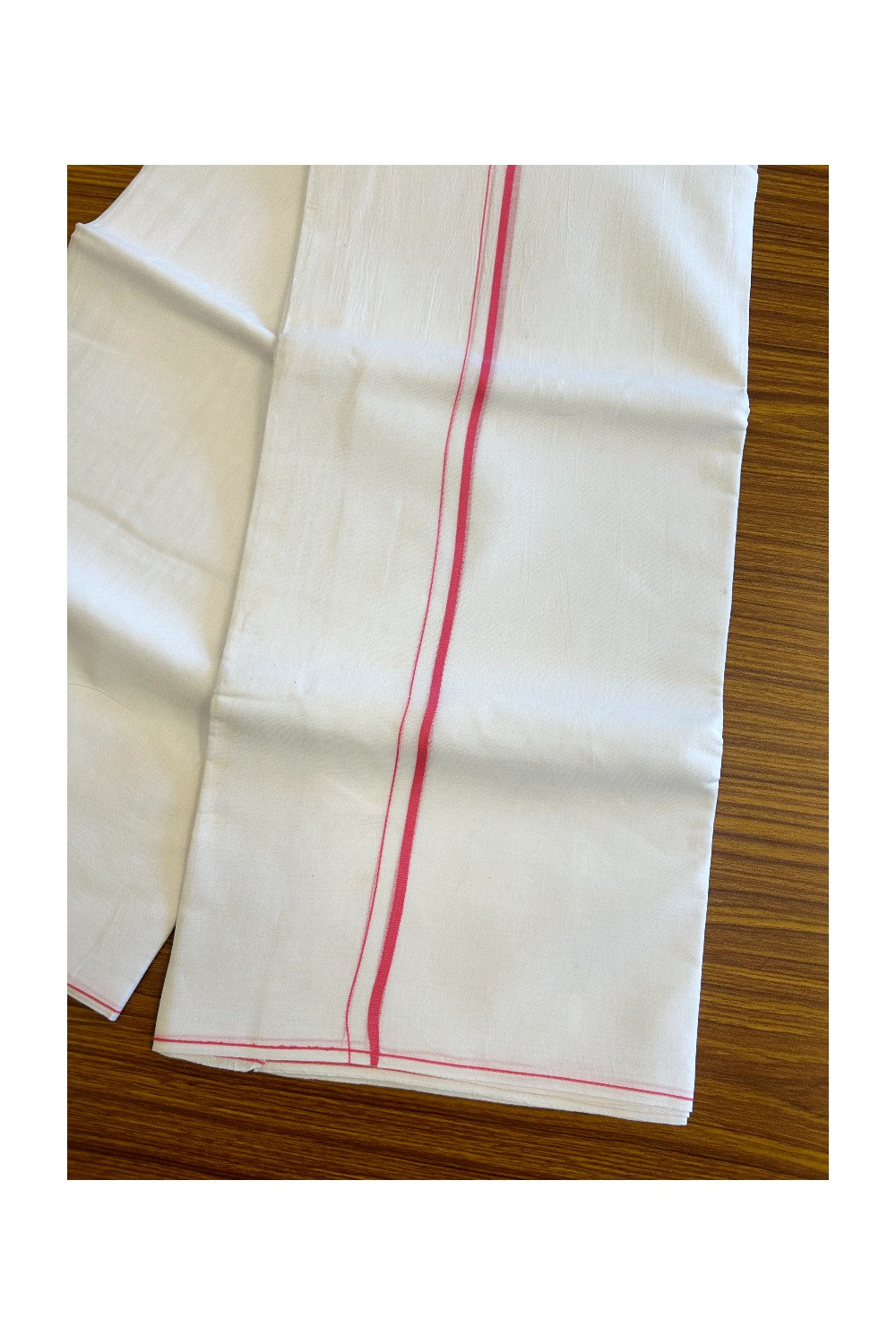 20% OFFER! KaithariKada 100% Cotton Balaramapuram HANDLOOM Single  PURE WHITE Mundu/Dhoti - 0.5 inch Pink Kara - 26KK5067KK