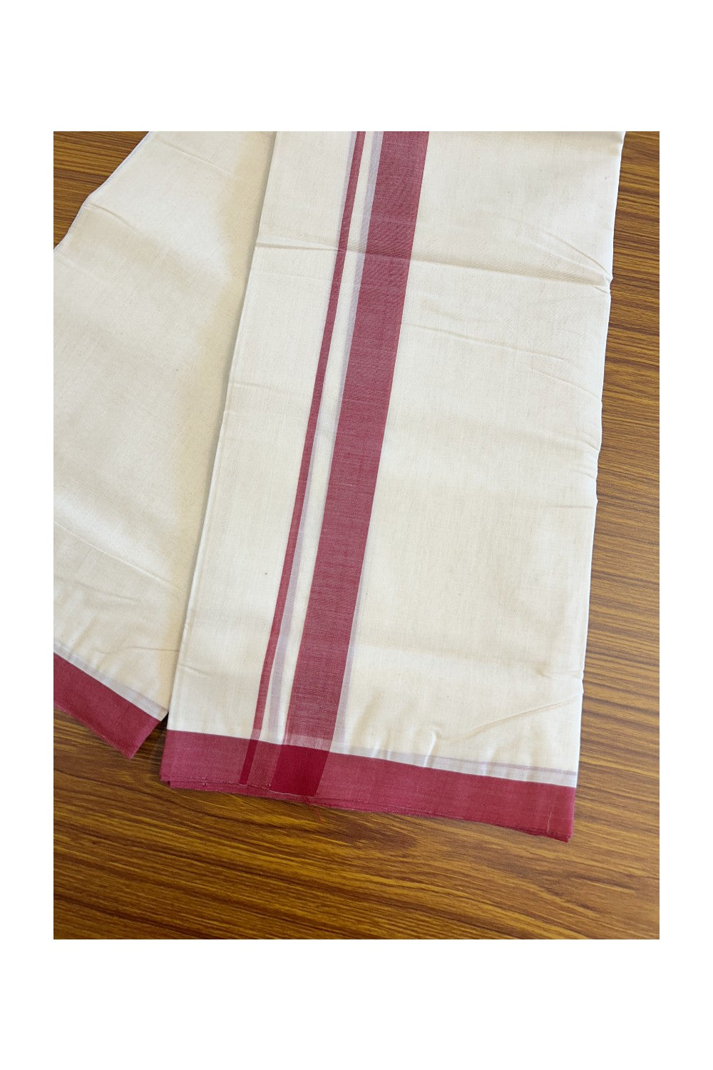 31% Discount! KaithariKada Balaramapuram Handloom 100% Millpaav Cotton Double Mundu/Dhoti Off white (Unbleached) -100x100 1.5inch Brick Red Mulloth Border 3.62m- 4KK420RAM