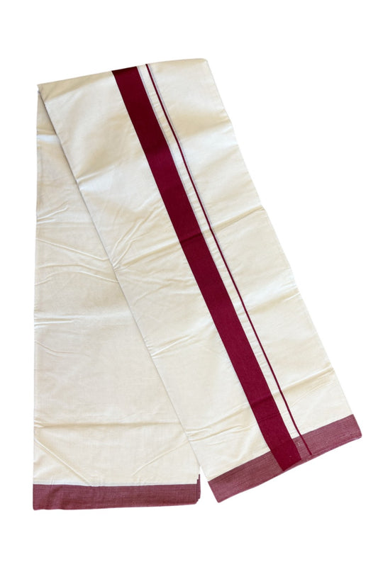 KaithariKada Balaramapuram 100% Cotton Double Off white - (Unbleached) - Mundu/Dhoti-100x100 - 1.5 inch Dark Brown Kara - 4