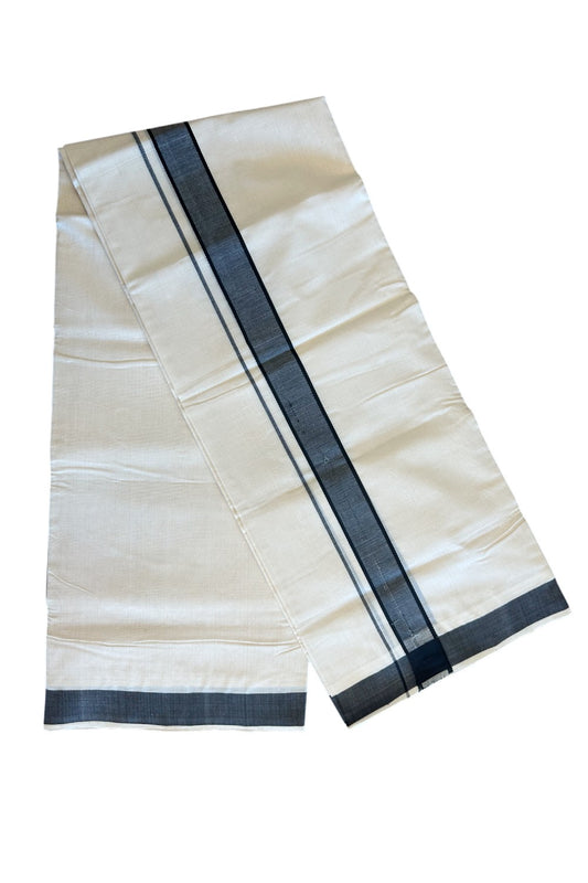 15% DISCOUNT! KaithariKada BALARAMAPURAM HANDLOOM Unakkupaav- 100% PURE Cotton 100x100 Double Mundu/Dhoti OFF WHITE (Unbleached) - Black Stripes Kara