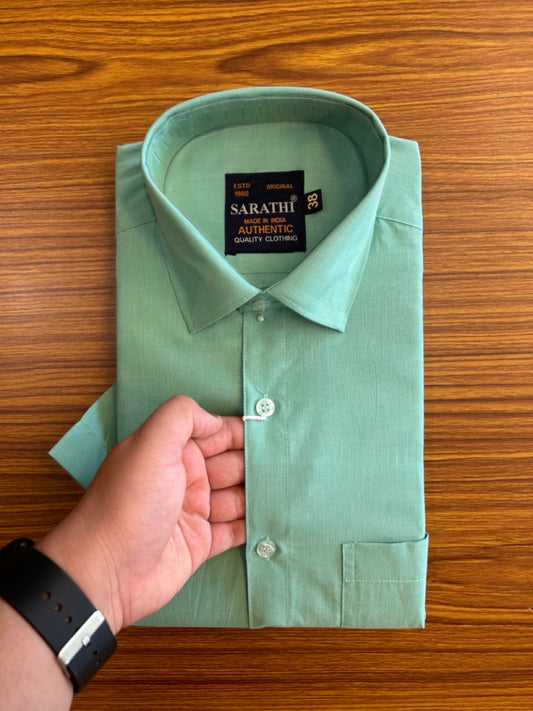 10% Discount ! NEW !! Kaitharikada - 100% Pure Cotton  TURQUISE GREEN COLOUR SARATHI The Authentic Quality Clothing HALF Sleeve shirt.- 26KK6015SAR