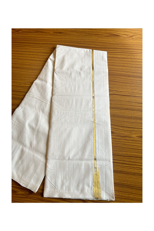 17% DISCOUNT!! KaithariKada HANDLOOM Millpaav Balaramapuram - 100% PURE Cotton OFF White Double - (Unbleached) Mundu/Dothi - 2 cm Puliyilakkara chutty gold Kasavu with brown doted kara - 27KK462RAM