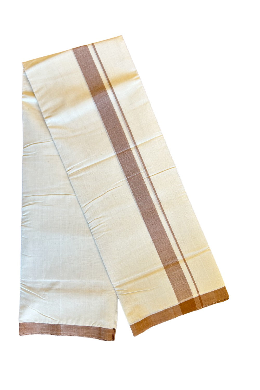 15% DISCOUNT!! KaithariKada HANDLOOM Millpaav Balaramapuram - 100% PURE Cotton OFF White Double Mundu/Dothi - 2 Inch Peanut brown Mulloth Kara 3.70m - 28KK456KK