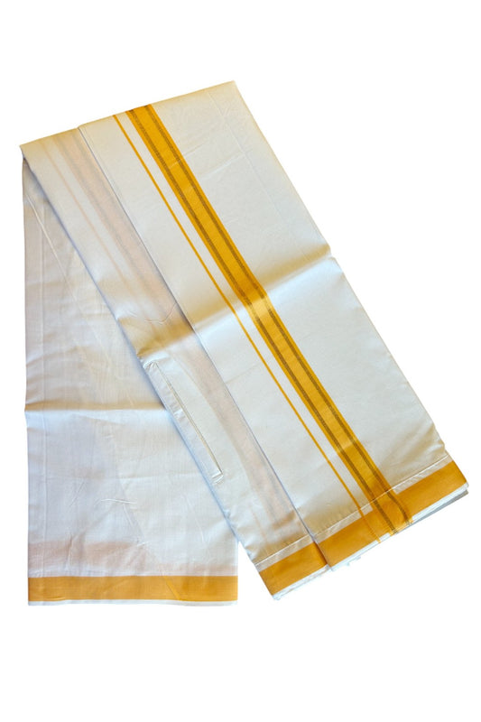 KaithariKada Balaramapuram COTTON SINGLE PURE WHITE VELCRO Mundu/Dhoti - 1.75inch Orange &  Kasavu kara - 27KK485SRI