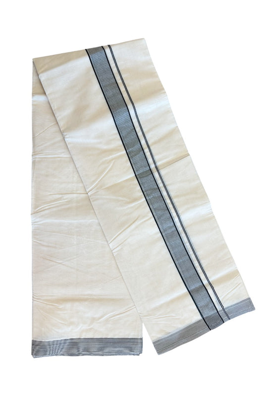 20% DISCOUNT! KaithariKada Balaramapuram 100% Cotton Double Off white- (Unbleached) - Mundu/Dhoti-100x100 - 1.75inch Black Stripes Kara - 4