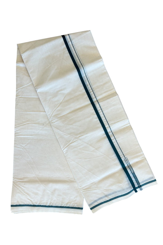 Latest!! 28% Discount !  KaithariKada Balaramapuram 100% Cotton Double Off white - (Unbleached) Mundu/Dhoti-100x100 1. cm  Puliyilakkara Chutty Dark  green Kara- 1.