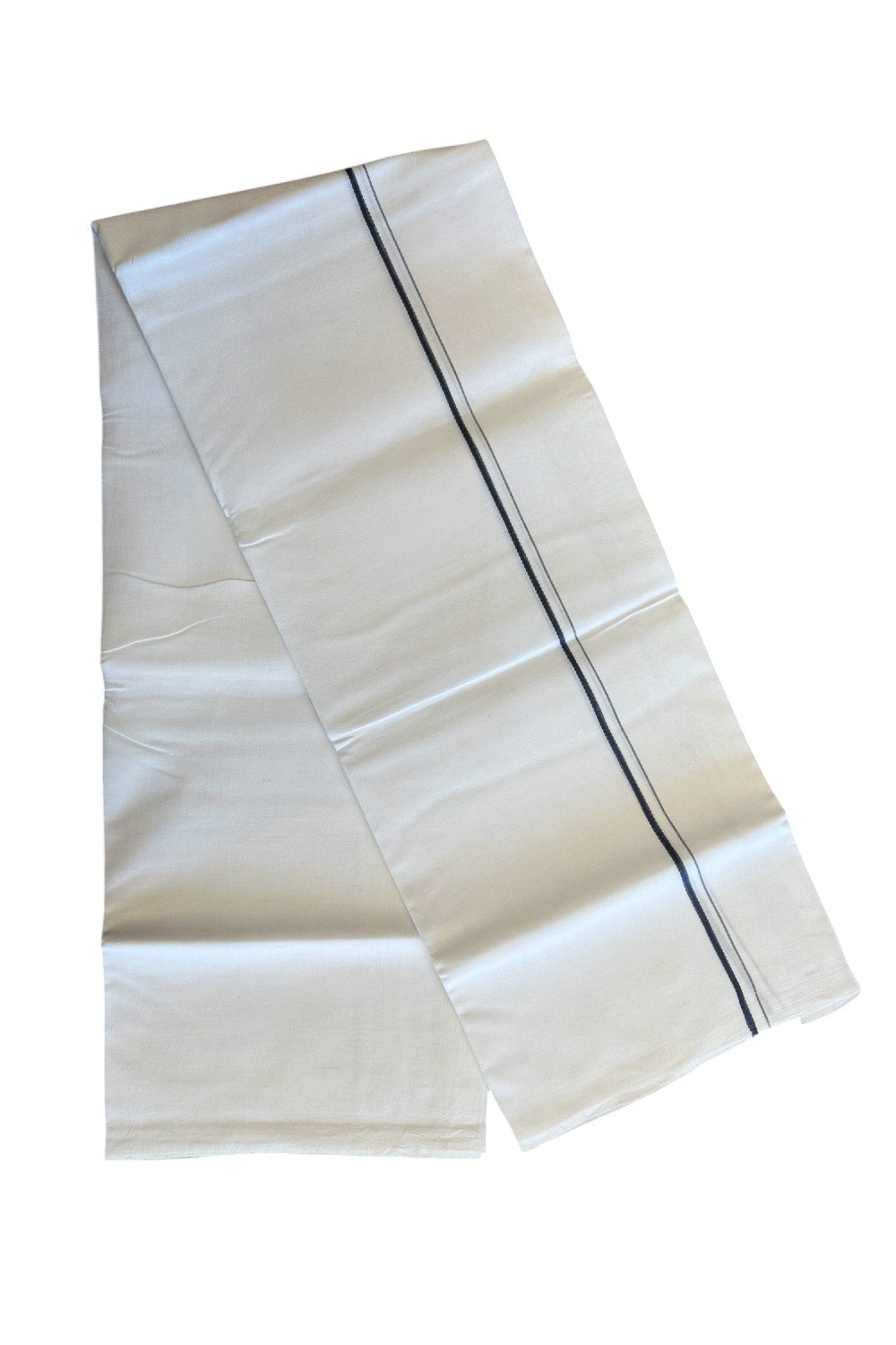 20% OFFER! KaithariKada 100% Cotton Balaramapuram HANDLOOM Single PURE WHITE Mundu/Dhoti - 0.5 cm Aegean blue Kara - 28KK5067KK