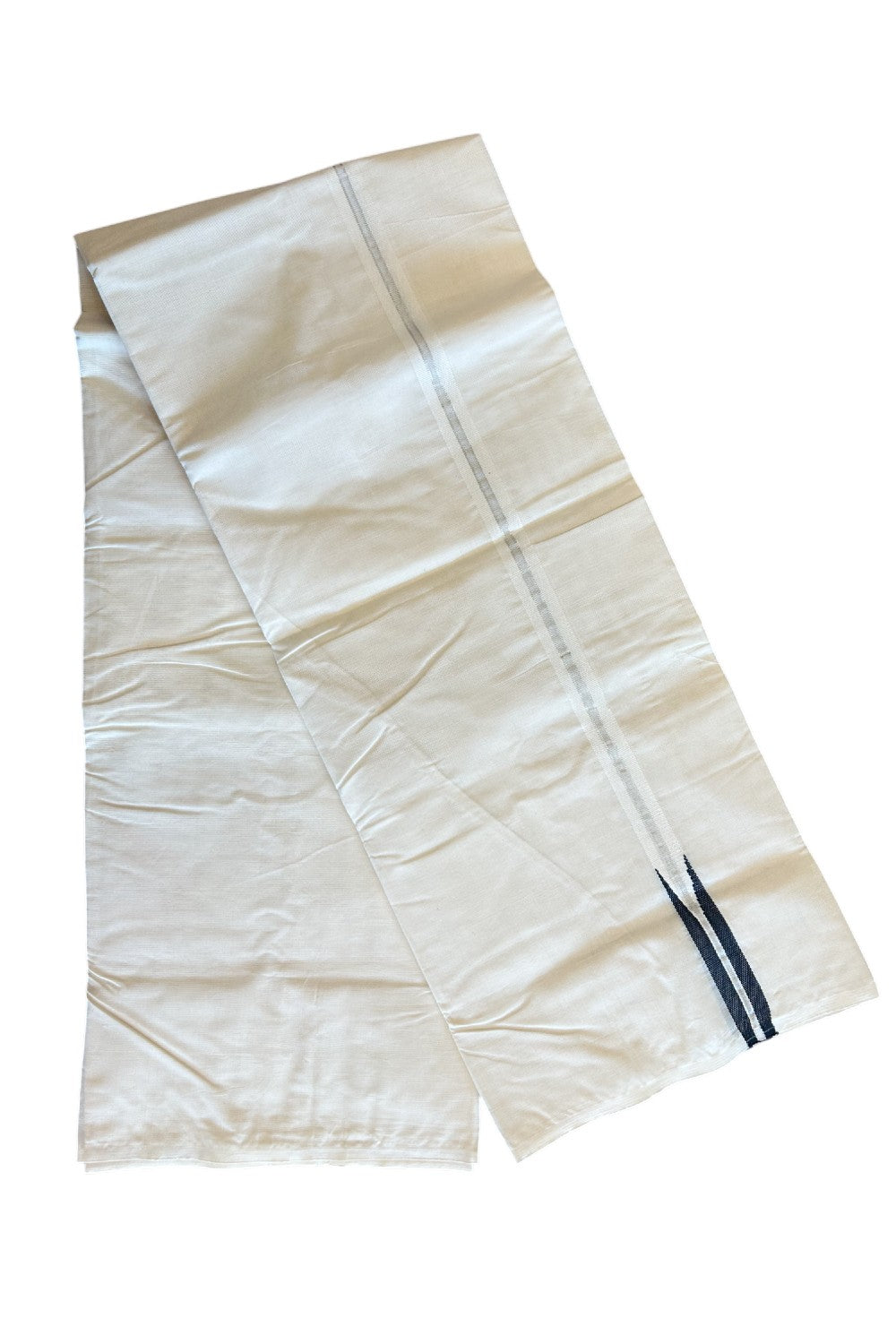 21% Discount! KaithariKada Balaramapuram 100% Cotton Double Off white - (Unbleached) Mundu/Dhoti-(100X100)- 0.75 inch PULIYILAKKARA CHUTTY BLACK & SILVER KARA- 6KK87ASH