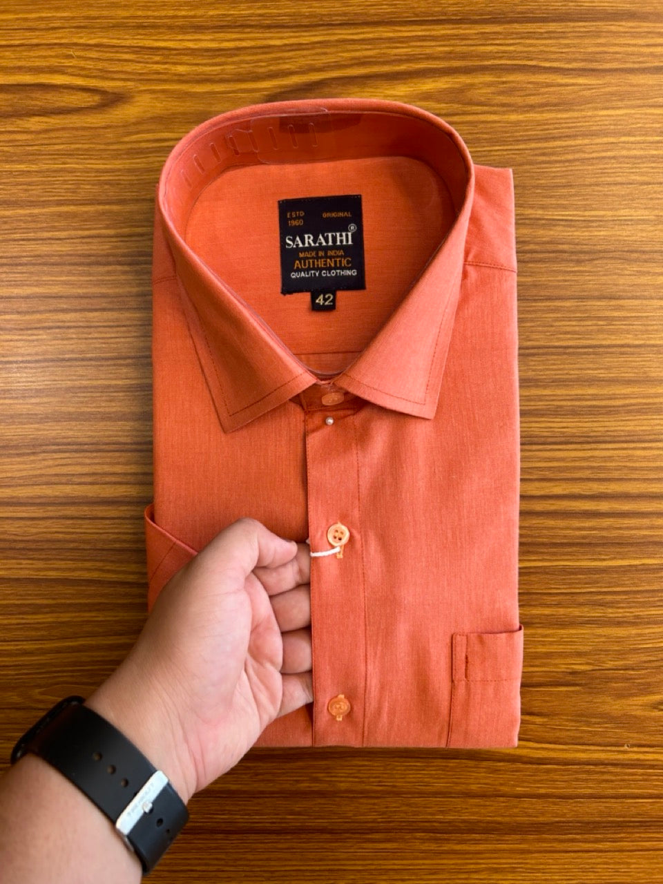 10% Discount ! NEW !! Kaitharikada - 100% Pure Cotton BRICK RED COLOUR SARATHI The Authentic Quality Clothing HALF Sleeve shirt.- 25KK6015SAR