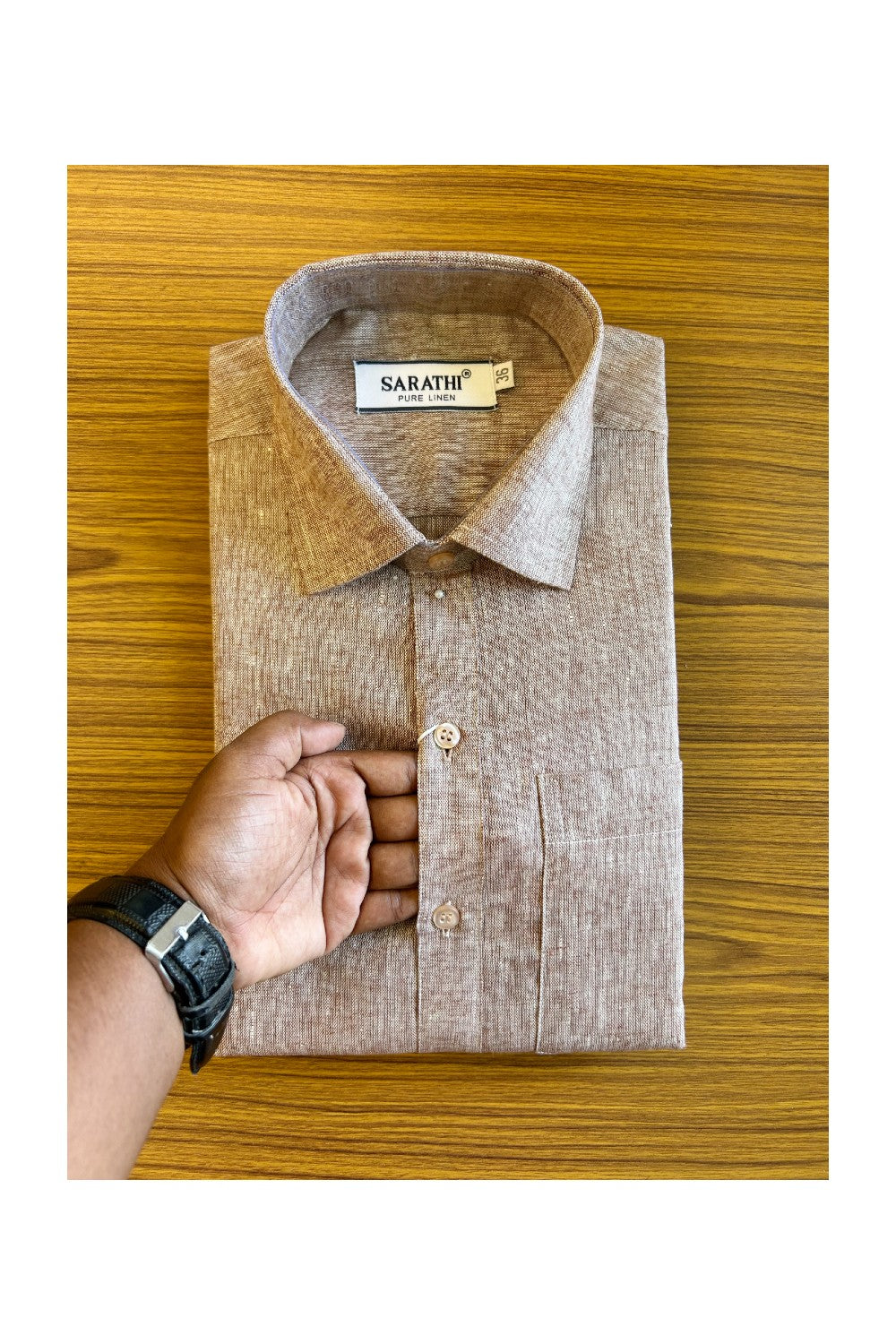 NEW !! Kaitharikada- 100% Pure  Linen Brown Sarathi Full Sleeve Shirt.- 28KK445SAR.