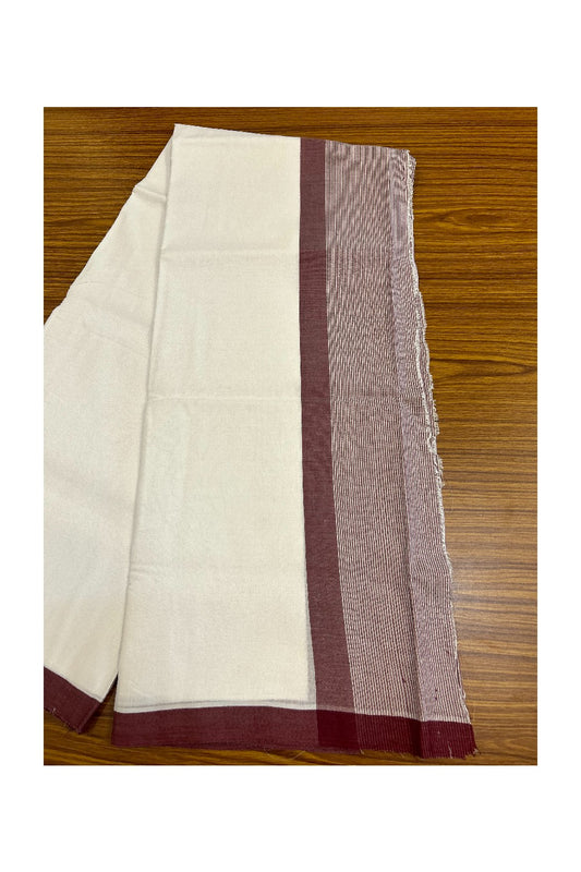 30% DISCOUNT!! KaithariKada Balaramapuram 100% Cotton PURE WHITE Double Mundu/Dhoti-100x100 - 4.5 inch Maroon & white striped kara - 28KK5043ASH