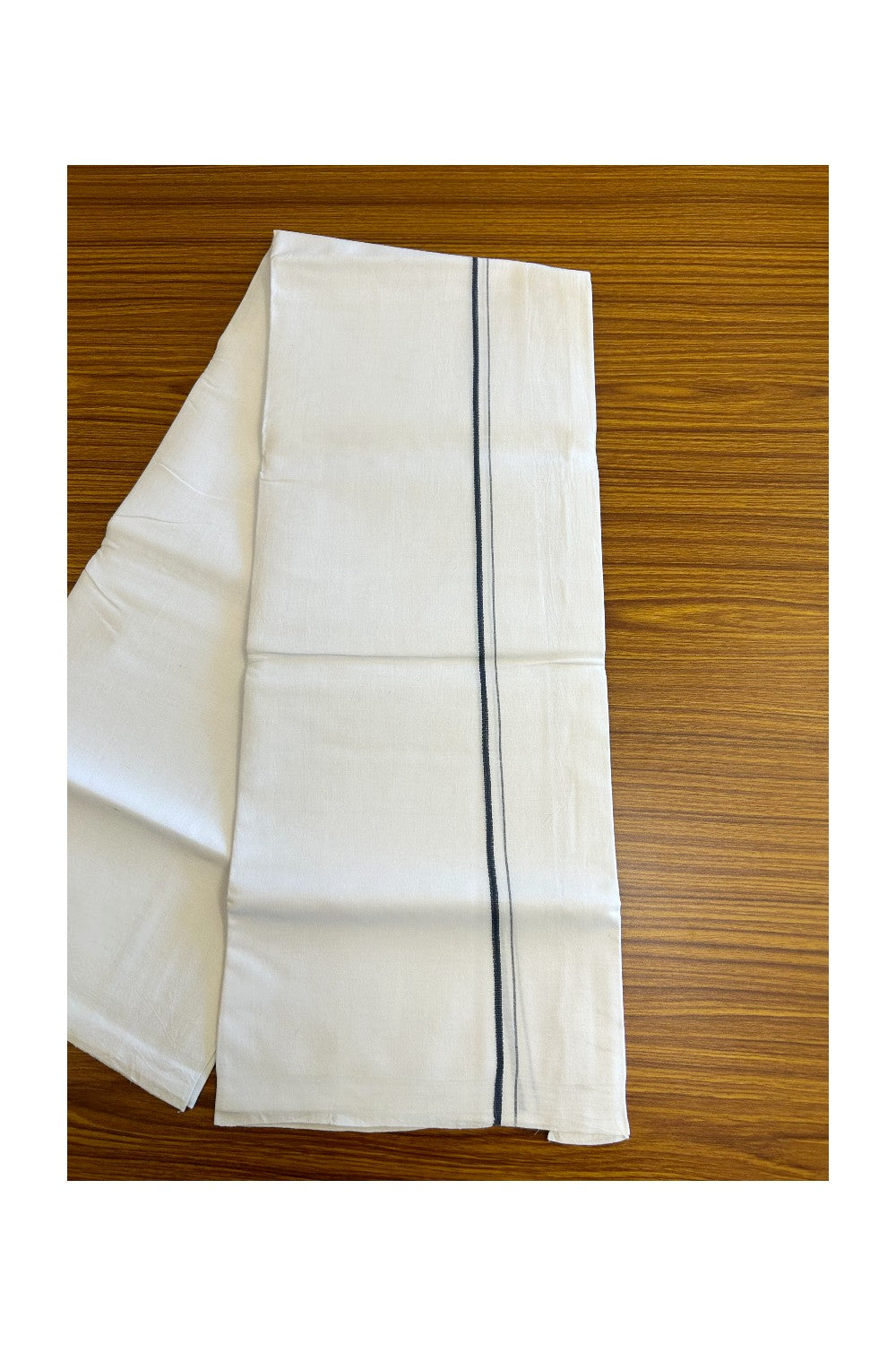 20% OFFER! KaithariKada 100% Cotton Balaramapuram HANDLOOM Single PURE WHITE Mundu/Dhoti - 0.5 cm Aegean blue Kara - 28KK5067KK