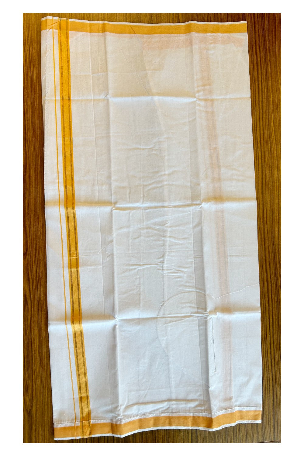 KaithariKada Balaramapuram COTTON SINGLE PURE WHITE VELCRO Mundu/Dhoti - 1.75inch Orange &  Kasavu kara - 27KK485SRI