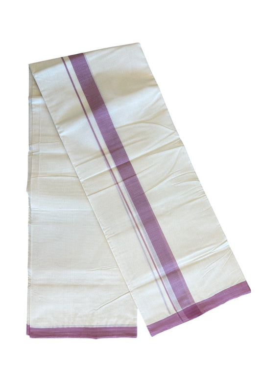 15% Discount! KaithariKada Balaramapuram Handloom 100% Millpaav Cotton Double Mundu/Dhoti Off white (Unbleached) -100x100 Purple Mulloth Border 3.80m- 2KK30RAM