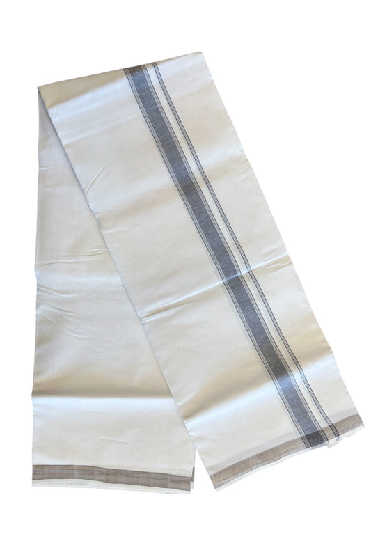 15% KaithariKada 100% PURE Cotton Balaramapuram HANDLOOM Pure white Single Mundu/Dhoti - 1.75 inch Ash Blue Striped Kara - 29KK5067KK