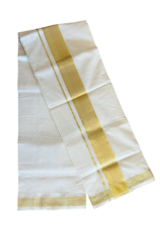 21 % DISCOUNT ! KaithariKada HANDLOOM Unakkupaav Balaramapuram - 100% PURE Cotton Off White (Unbleached) Double Mundu/Dhoti - 2.25 INCH KASAVU STRIPES  KARA - 2KK71RAM