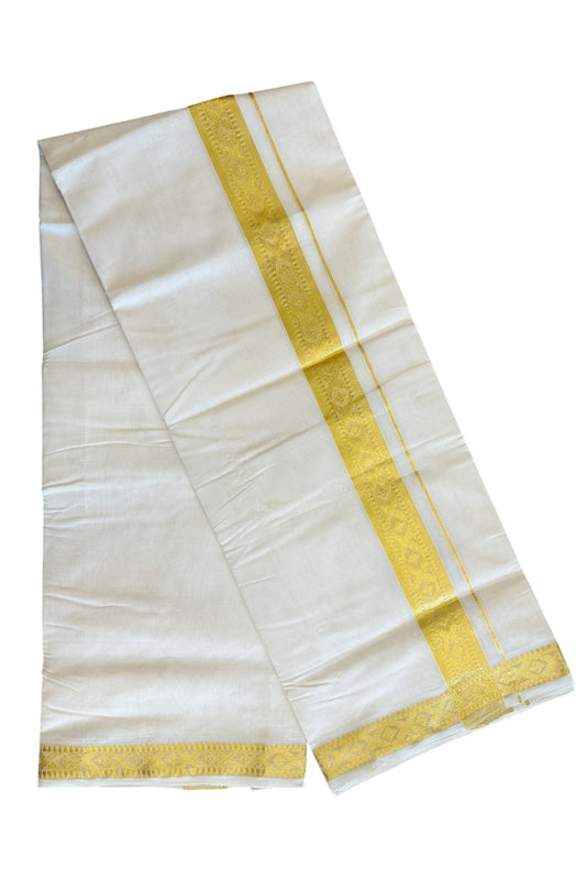 30% DISCOUNT ! KaithariKada HANDLOOM Unakkupaav Balaramapuram - 100% PURE Cotton Off White - (Unbleached) Double Mundu/Dhoti - 2.5 inch Gold Kasavu Design Kara - 29KK5105RAM