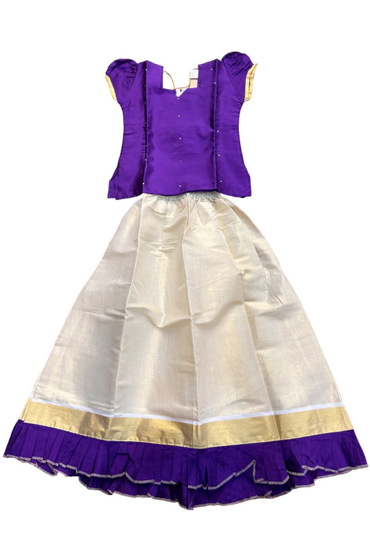 Midukki-Traditional South Indian Kids Pattu Pavada- Violet top tissue skirt with frill bottom - Age 10 - KK10MID0029