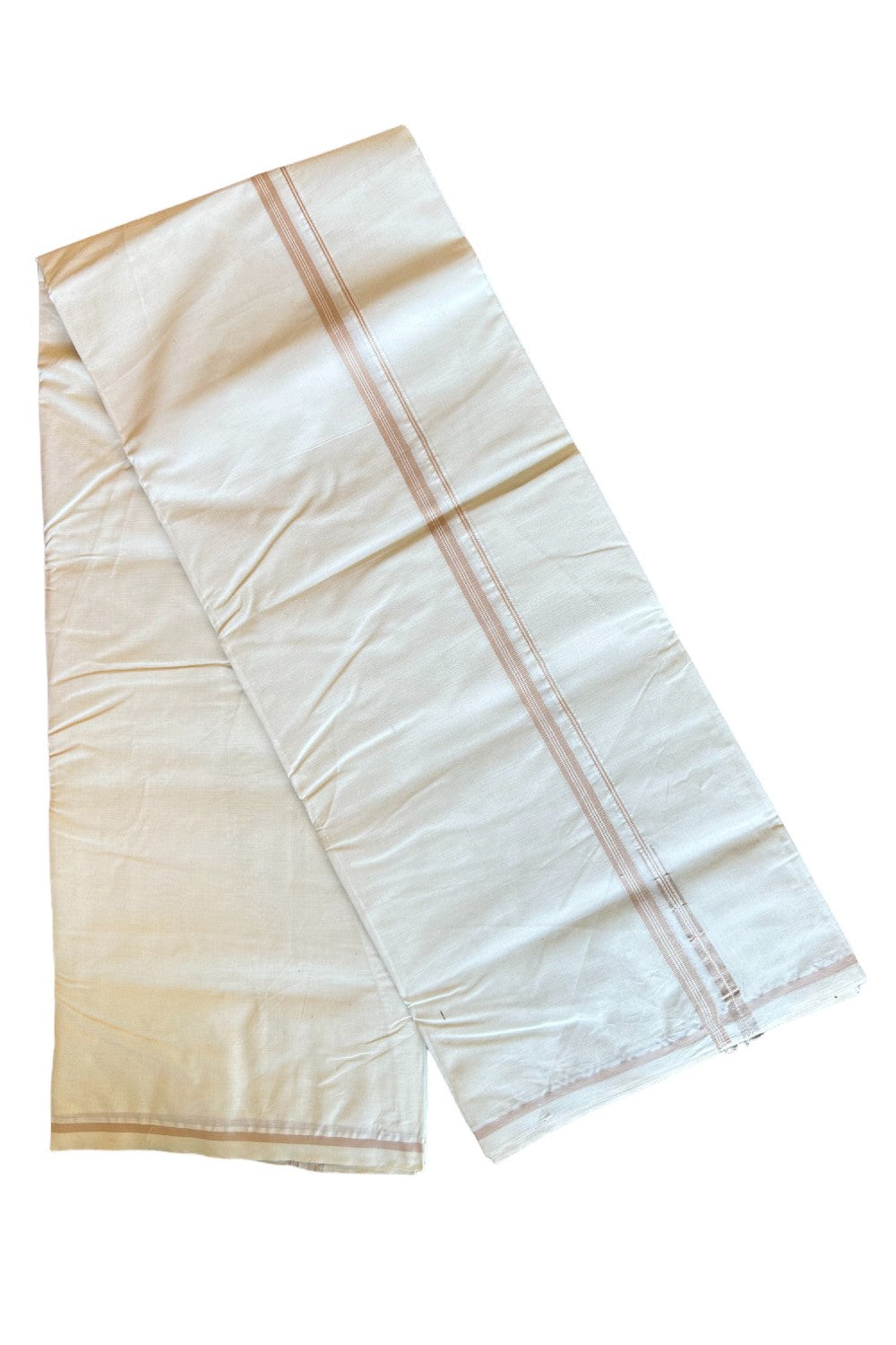 10% DISCOUNT!! KaithariKada Balaramapuram 100% Cotton Off WHITE Double Mundu/Dhoti-100x100  1.cm Puliyilakkara Chutty STRIPED Sand Brown- 3KK429ASH