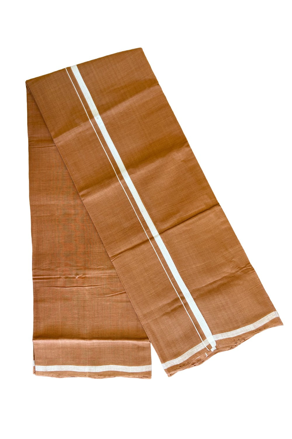 KaithariKada 100% Pure Cotton - HANDLOOM Single Mundu/Dhoti KAVI Brown COLOUR BODY & White 2.5cm Kara- 3KK449VIN