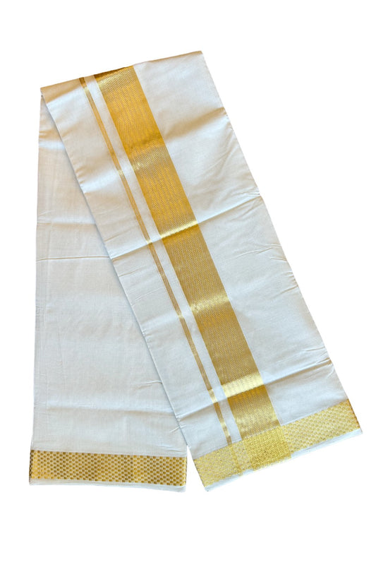 20% DISCOUNT!! KaithariKada HANDLOOM UNAKKUPAAV Balaramapuram - 100% PURE Cotton OFF White Double Mundu/Dothi - 3.25 Inch Kasavu check striped Kara - 3KK456KK