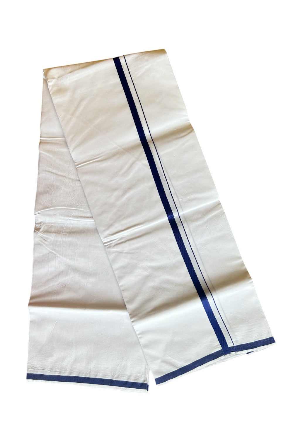 KaithariKada 100% Cotton PURE WHITE SINGLE Mundu/Dhoti- 40X40 Navy Blue 2.cm Kara- 3KK487KK